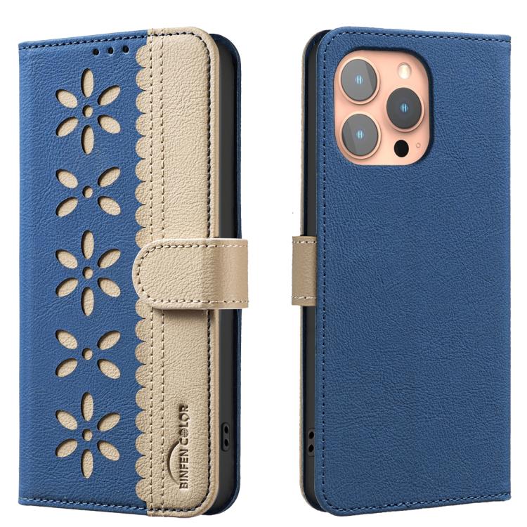 Funda de cuero para teléfono RFID con estampado floral hueco y empalme de colores, For iPhone 18 Pro/17 Pro, For iPhone 18 Pro Max/17 Pro Max, For iPhone 16e / 17e, For iPhone 17, For iPhone Air, For iPhone 16 Pro Max, For iPhone 16 Pro                ...