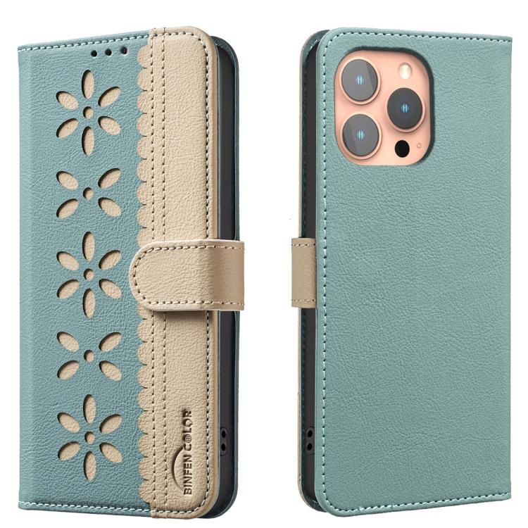 Funda de cuero para teléfono RFID con estampado floral hueco y empalme de colores, For iPhone 18 Pro/17 Pro, For iPhone 18 Pro Max/17 Pro Max, For iPhone 16e / 17e, For iPhone 17, For iPhone Air, For iPhone 16 Pro Max, For iPhone 16 Pro                ...