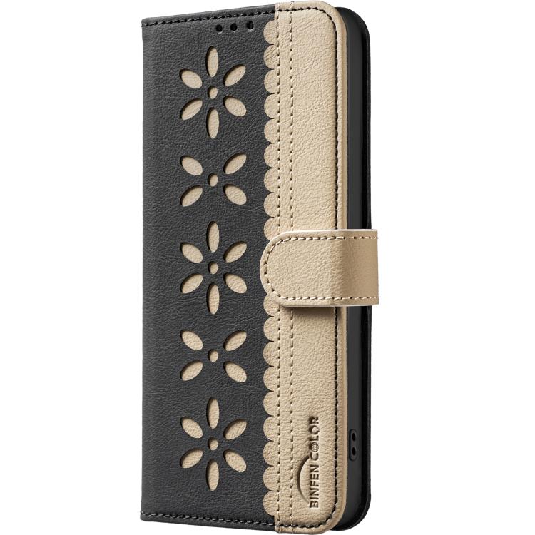 Funda de cuero para teléfono RFID con estampado floral hueco y empalme de colores, For iPhone XS Max, For iPhone 6 Plus / 7 Plus / 8 Plus, For iPhone 6 / 7 / 8