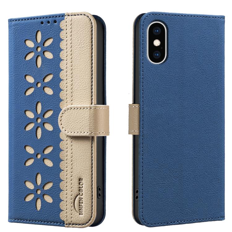 Funda de cuero para teléfono RFID con estampado floral hueco y empalme de colores, For iPhone XS Max, For iPhone 6 Plus / 7 Plus / 8 Plus, For iPhone 6 / 7 / 8