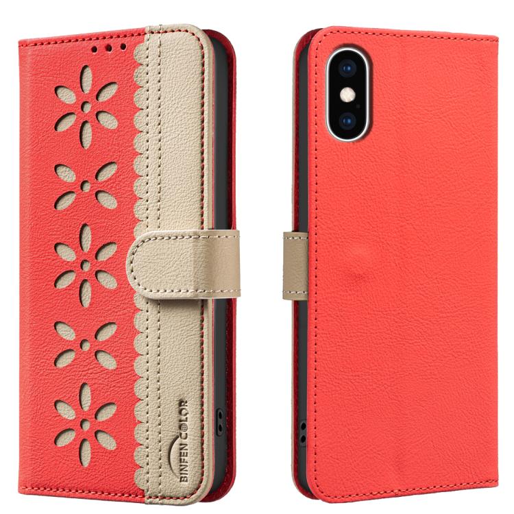 Funda de cuero para teléfono RFID con estampado floral hueco y empalme de colores, For iPhone XS Max, For iPhone 6 Plus / 7 Plus / 8 Plus, For iPhone 6 / 7 / 8