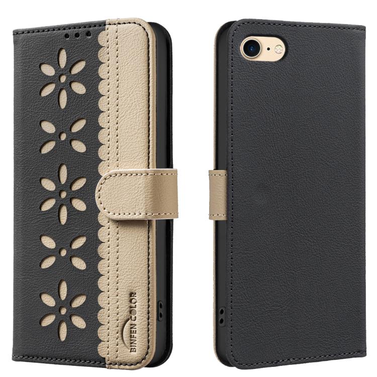 Funda de cuero para teléfono RFID con estampado floral hueco y empalme de colores, For iPhone XS Max, For iPhone 6 Plus / 7 Plus / 8 Plus, For iPhone 6 / 7 / 8
