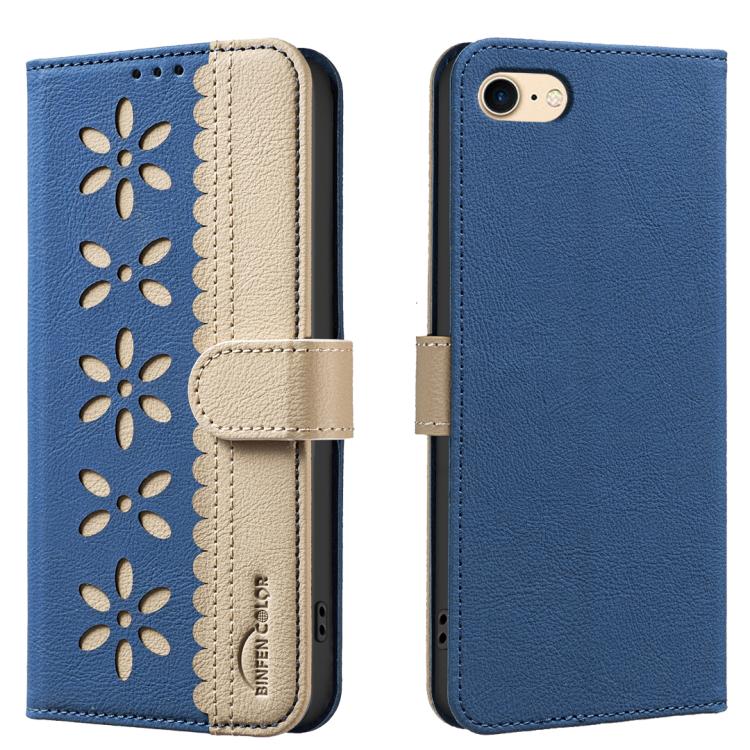 Funda de cuero para teléfono RFID con estampado floral hueco y empalme de colores, For iPhone XS Max, For iPhone 6 Plus / 7 Plus / 8 Plus, For iPhone 6 / 7 / 8