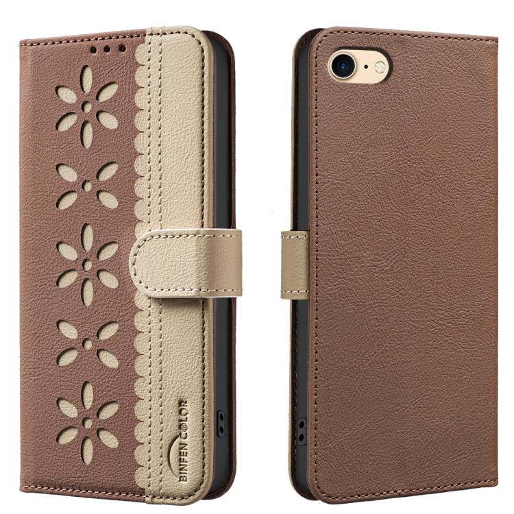 Funda de cuero para teléfono RFID con estampado floral hueco y empalme de colores, For iPhone XS Max, For iPhone 6 Plus / 7 Plus / 8 Plus, For iPhone 6 / 7 / 8