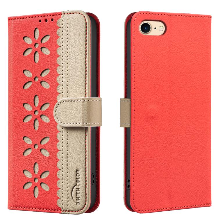 Funda de cuero para teléfono RFID con estampado floral hueco y empalme de colores, For iPhone XS Max, For iPhone 6 Plus / 7 Plus / 8 Plus, For iPhone 6 / 7 / 8