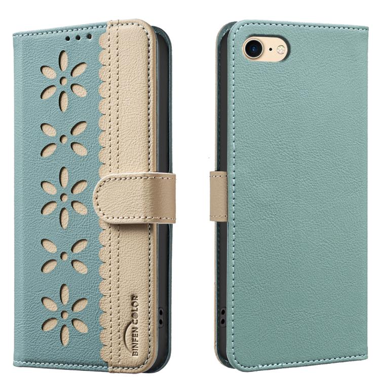 Funda de cuero para teléfono RFID con estampado floral hueco y empalme de colores, For iPhone XS Max, For iPhone 6 Plus / 7 Plus / 8 Plus, For iPhone 6 / 7 / 8