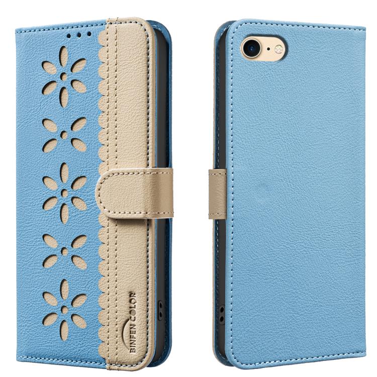 Funda de cuero para teléfono RFID con estampado floral hueco y empalme de colores, For iPhone XS Max, For iPhone 6 Plus / 7 Plus / 8 Plus, For iPhone 6 / 7 / 8