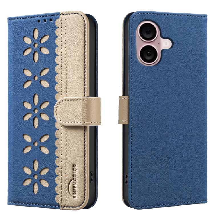 Funda de cuero para teléfono RFID con estampado floral hueco y empalme de colores, For iPhone 18 Pro/17 Pro, For iPhone 18 Pro Max/17 Pro Max, For iPhone 16e / 17e, For iPhone 17, For iPhone Air, For iPhone 16 Pro Max, For iPhone 16 Pro                ...