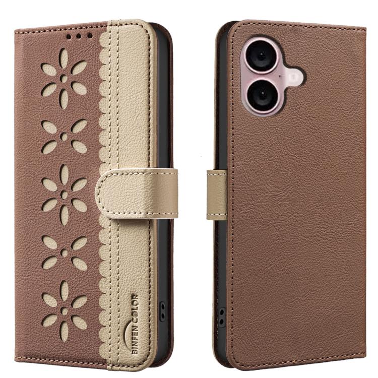 Funda de cuero para teléfono RFID con estampado floral hueco y empalme de colores, For iPhone 18 Pro/17 Pro, For iPhone 18 Pro Max/17 Pro Max, For iPhone 16e / 17e, For iPhone 17, For iPhone Air, For iPhone 16 Pro Max, For iPhone 16 Pro                ...