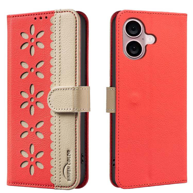 Funda de cuero para teléfono RFID con estampado floral hueco y empalme de colores, For iPhone 18 Pro/17 Pro, For iPhone 18 Pro Max/17 Pro Max, For iPhone 16e / 17e, For iPhone 17, For iPhone Air, For iPhone 16 Pro Max, For iPhone 16 Pro                ...