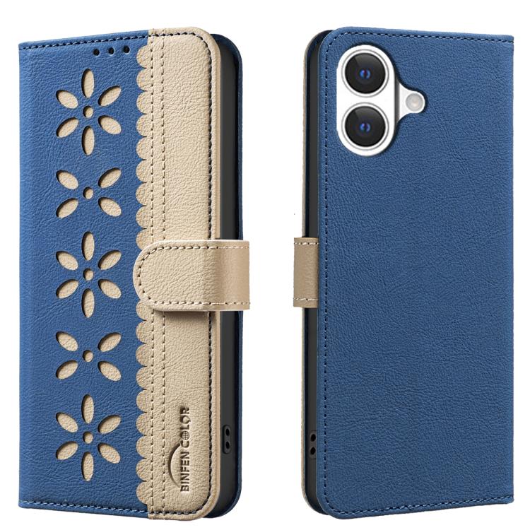 Funda de cuero para teléfono RFID con estampado floral hueco y empalme de colores, For iPhone 18 Pro/17 Pro, For iPhone 18 Pro Max/17 Pro Max, For iPhone 16e / 17e, For iPhone 17, For iPhone Air, For iPhone 16 Pro Max, For iPhone 16 Pro                ...
