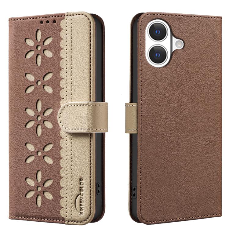 Funda de cuero para teléfono RFID con estampado floral hueco y empalme de colores, For iPhone 18 Pro/17 Pro, For iPhone 18 Pro Max/17 Pro Max, For iPhone 16e / 17e, For iPhone 17, For iPhone Air, For iPhone 16 Pro Max, For iPhone 16 Pro                ...