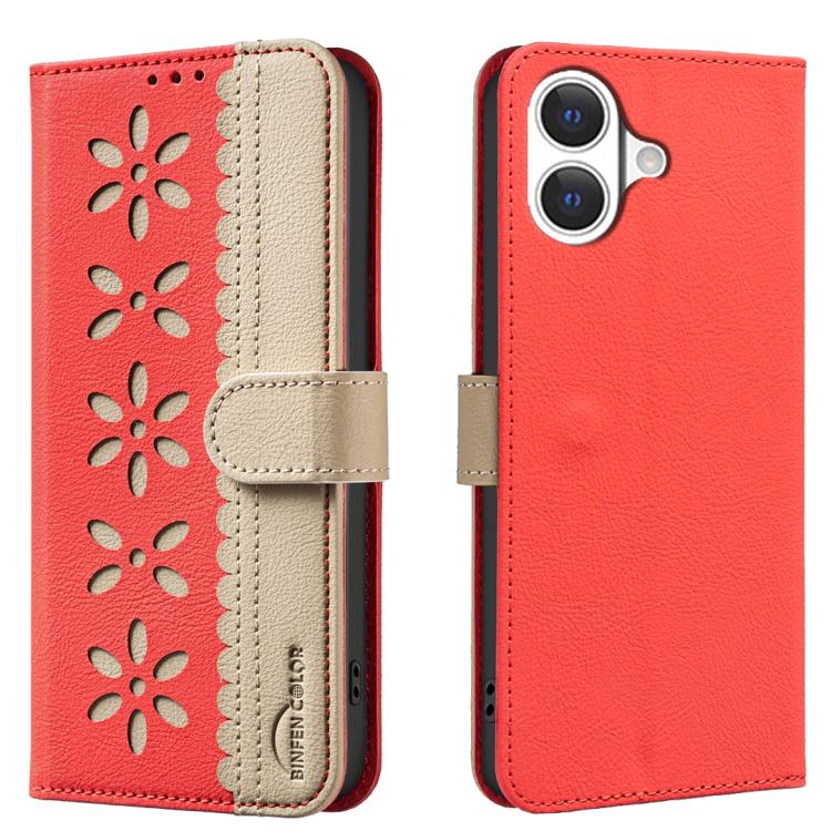 Funda de cuero para teléfono RFID con estampado floral hueco y empalme de colores, For iPhone 18 Pro/17 Pro, For iPhone 18 Pro Max/17 Pro Max, For iPhone 16e / 17e, For iPhone 17, For iPhone Air, For iPhone 16 Pro Max, For iPhone 16 Pro                ...