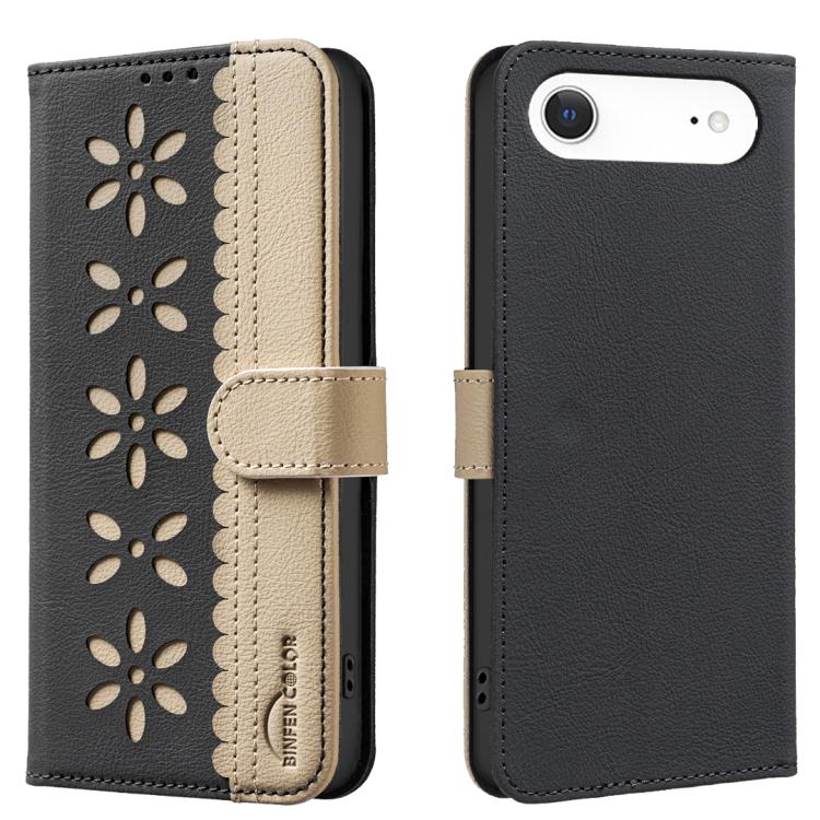 Funda de cuero para teléfono RFID con estampado floral hueco y empalme de colores, For iPhone 18 Pro/17 Pro, For iPhone 18 Pro Max/17 Pro Max, For iPhone 16e / 17e, For iPhone 17, For iPhone Air, For iPhone 16 Pro Max, For iPhone 16 Pro                ...