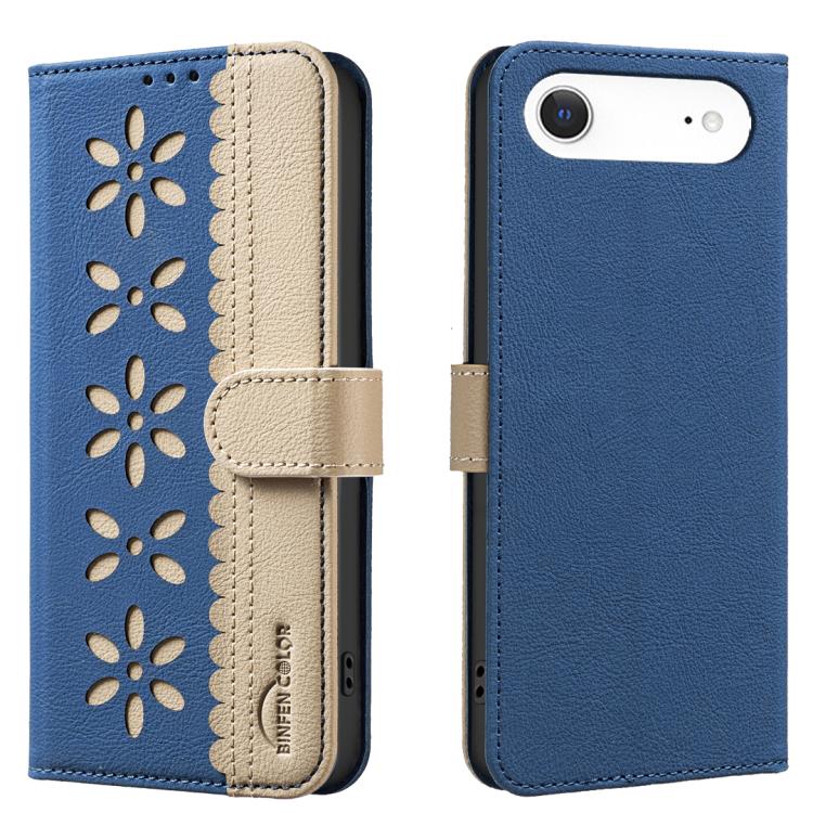 Funda de cuero para teléfono RFID con estampado floral hueco y empalme de colores, For iPhone 18 Pro/17 Pro, For iPhone 18 Pro Max/17 Pro Max, For iPhone 16e / 17e, For iPhone 17, For iPhone Air, For iPhone 16 Pro Max, For iPhone 16 Pro                ...