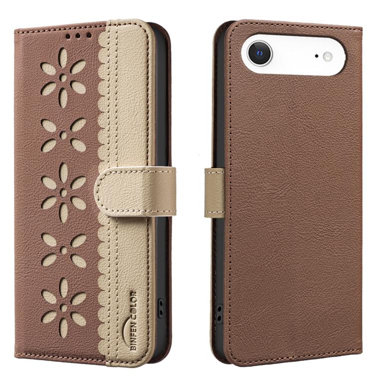Funda de cuero para teléfono RFID con estampado floral hueco y empalme de colores, For iPhone 18 Pro/17 Pro, For iPhone 18 Pro Max/17 Pro Max, For iPhone 16e / 17e, For iPhone 17, For iPhone Air, For iPhone 16 Pro Max, For iPhone 16 Pro                ...