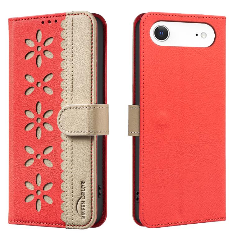 Funda de cuero para teléfono RFID con estampado floral hueco y empalme de colores, For iPhone 18 Pro/17 Pro, For iPhone 18 Pro Max/17 Pro Max, For iPhone 16e / 17e, For iPhone 17, For iPhone Air, For iPhone 16 Pro Max, For iPhone 16 Pro                ...