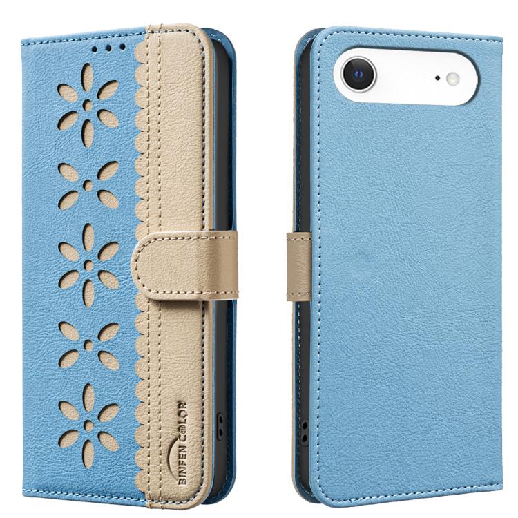 Funda de cuero para teléfono RFID con estampado floral hueco y empalme de colores, For iPhone 18 Pro/17 Pro, For iPhone 18 Pro Max/17 Pro Max, For iPhone 16e / 17e, For iPhone 17, For iPhone Air, For iPhone 16 Pro Max, For iPhone 16 Pro                ...
