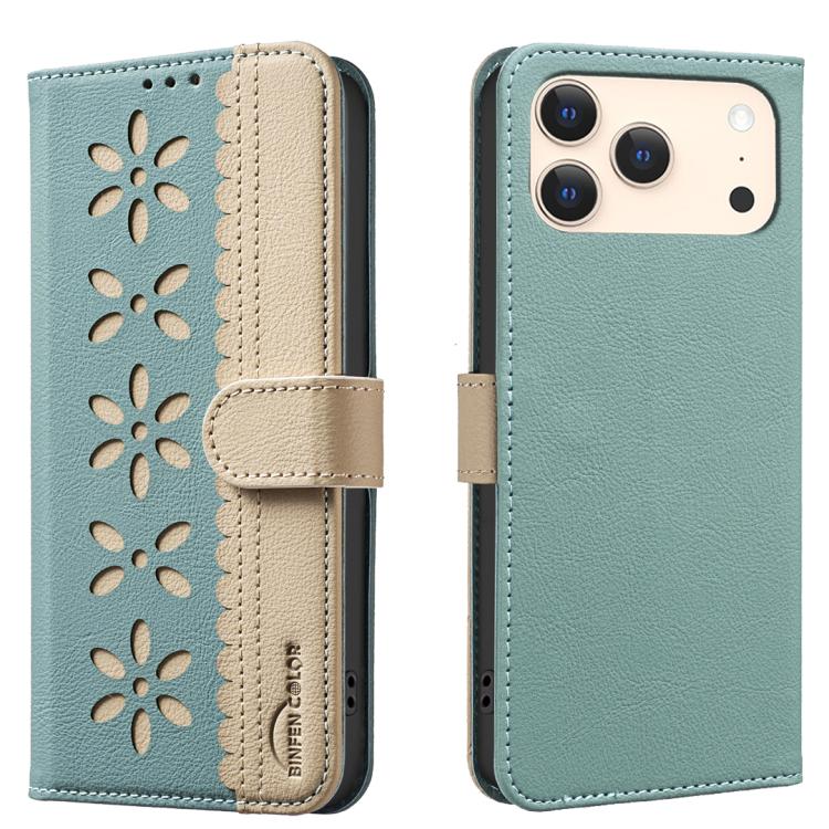 Funda de cuero para teléfono RFID con estampado floral hueco y empalme de colores, For iPhone 18 Pro/17 Pro, For iPhone 18 Pro Max/17 Pro Max, For iPhone 16e / 17e, For iPhone 17, For iPhone Air, For iPhone 16 Pro Max, For iPhone 16 Pro                ...