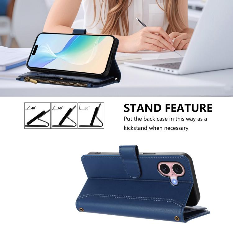 Estuche de piel con cierre magnético, 9 ranuras para tarjetas y cremallera, con correa de mano., For iPhone 16, For iPhone 15 Pro Max, For iPhone 15 Pro, For iPhone 15 Plus, For iPhone 15, For iPhone 14 Plus, For iPhone 14 / 13, For iPhone 14 Pro