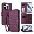 Funda de cuero para teléfono con cartera multitarjeta con cremallera y diseño de mariposa y flor de amor, For iPhone 16 Pro, For iPhone 16 Plus, For iPhone 16, For iPhone 15 Pro Max, For iPhone 15 Pro, For iPhone 15 Plus