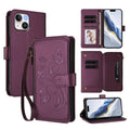 Funda de cuero para teléfono con cartera multitarjeta con cremallera y diseño de mariposa y flor de amor, For iPhone 15, For iPhone 14 Plus, For iPhone 14 / 13, For iPhone 14 Pro, For iPhone 14 Pro Max, For iPhone 7 / 8 / SE 2022