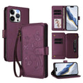 Funda de cuero para teléfono con cartera multitarjeta con cremallera y diseño de mariposa y flor de amor, For iPhone 13 Pro Max, For iPhone 13 Pro, For iPhone 13 mini, For iPhone 12 / 12 Pro, For iPhone 12 Pro Max, For iPhone 12 mini