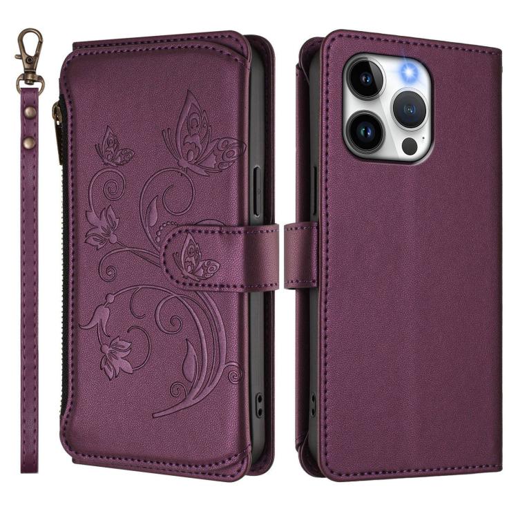 Funda de cuero para teléfono con cartera multitarjeta con cremallera y diseño de mariposa y flor de amor, For iPhone 13 Pro Max, For iPhone 13 Pro, For iPhone 13 mini, For iPhone 12 / 12 Pro, For iPhone 12 Pro Max, For iPhone 12 mini