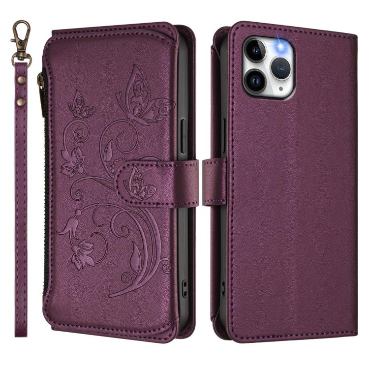 Funda de cuero para teléfono con cartera multitarjeta con cremallera y diseño de mariposa y flor de amor, For iPhone 11 Pro Max, For iPhone 11, For iPhone 11 Pro, For iPhone X / XS, For iPhone XR, For iPhone XS Max