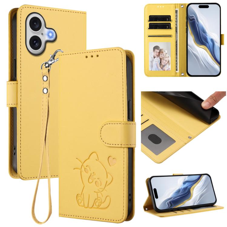 Funda para teléfono de piel con forma de corazón y gato en relieve, con correa de mano., For iPhone 18 Pro / 17 Pro, For iPhone 18 Pro Max / 17 Pro Max, For iPhone 17e / 16e, For iPhone 17