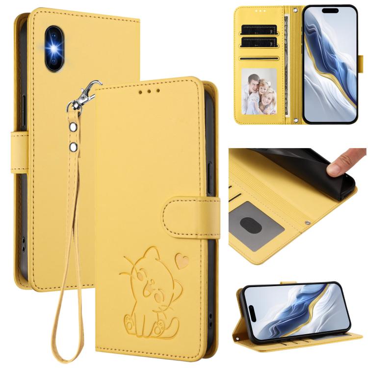 Funda para teléfono de piel con forma de corazón y gato en relieve, con correa de mano., For iPhone XR, For iPhone XS Max, For iPhone 7 Plus / 8 Plus