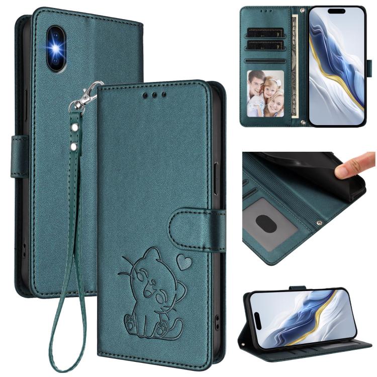 Funda para teléfono de piel con forma de corazón y gato en relieve, con correa de mano., For iPhone XR, For iPhone XS Max, For iPhone 7 Plus / 8 Plus