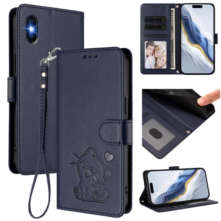 Funda para teléfono de piel con forma de corazón y gato en relieve, con correa de mano., For iPhone XR, For iPhone XS Max, For iPhone 7 Plus / 8 Plus