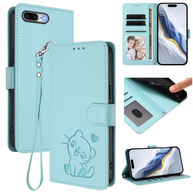 Funda para teléfono de piel con forma de corazón y gato en relieve, con correa de mano., For iPhone XR, For iPhone XS Max, For iPhone 7 Plus / 8 Plus