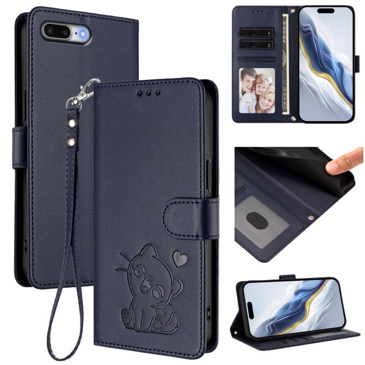Funda para teléfono de piel con forma de corazón y gato en relieve, con correa de mano., For iPhone XR, For iPhone XS Max, For iPhone 7 Plus / 8 Plus