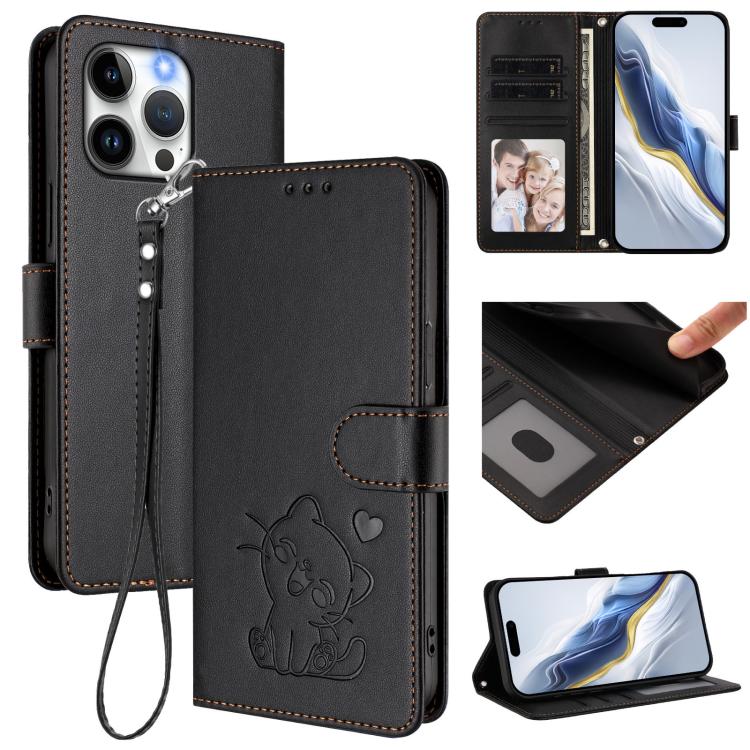 Funda para teléfono de piel con forma de corazón y gato en relieve, con correa de mano., For iPhone 14 Pro Max, For iPhone 7 / 8 / SE 2022, For iPhone 13 Pro Max, For iPhone 13 Pro