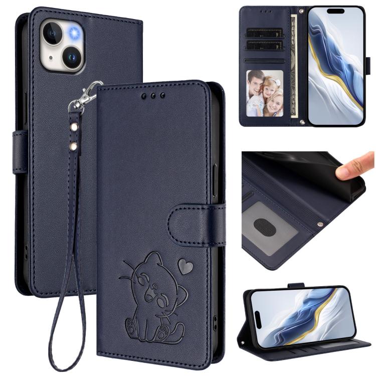 Funda para teléfono de piel con forma de corazón y gato en relieve, con correa de mano., For iPhone 13 mini, For iPhone 12 / 12 Pro, For iPhone 12 Pro Max, For iPhone 12 mini