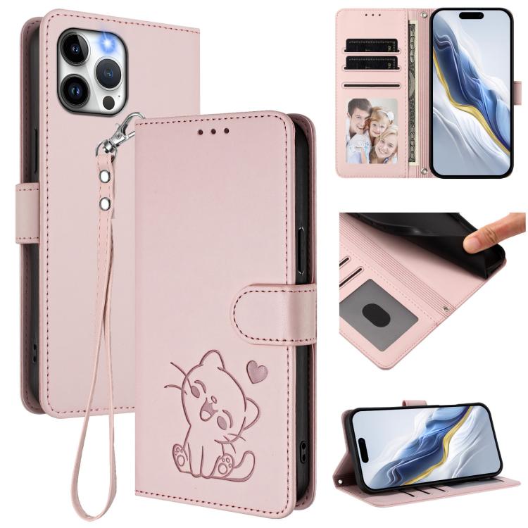 Funda para teléfono de piel con forma de corazón y gato en relieve, con correa de mano., For iPhone 13 mini, For iPhone 12 / 12 Pro, For iPhone 12 Pro Max, For iPhone 12 mini