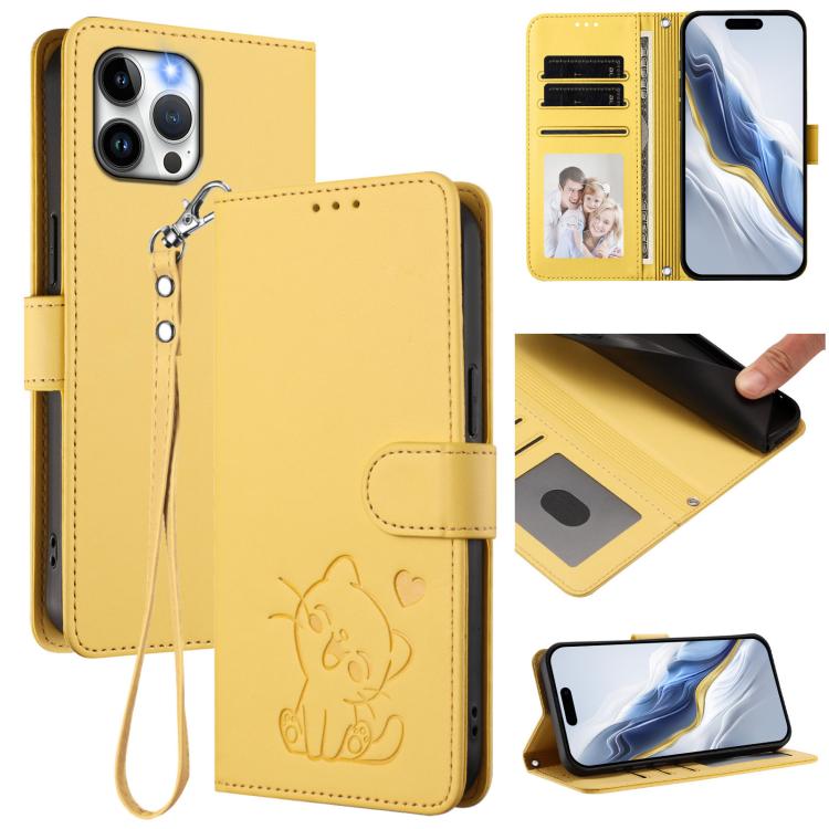 Funda para teléfono de piel con forma de corazón y gato en relieve, con correa de mano., For iPhone 13 mini, For iPhone 12 / 12 Pro, For iPhone 12 Pro Max, For iPhone 12 mini