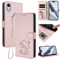 Funda para teléfono de piel con forma de corazón y gato en relieve, con correa de mano., For iPhone XR, For iPhone XS Max, For iPhone 7 Plus / 8 Plus