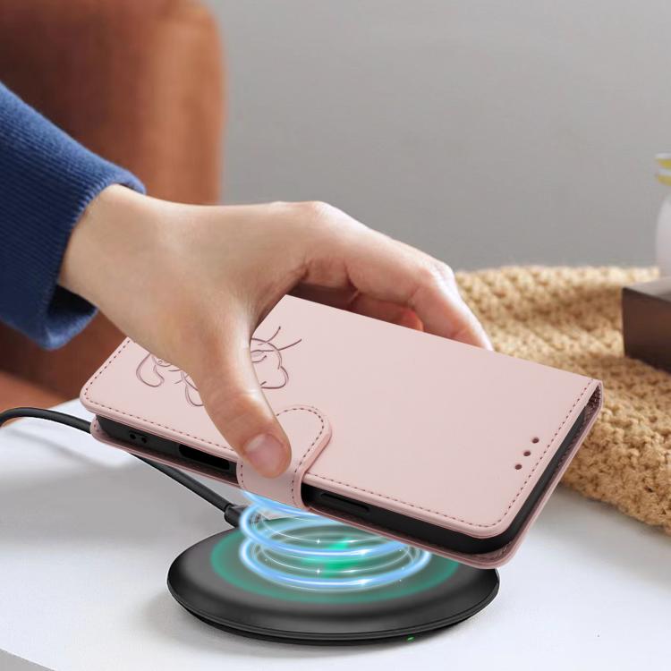 Funda para teléfono de piel con forma de corazón y gato en relieve, con correa de mano., For iPhone XR, For iPhone XS Max, For iPhone 7 Plus / 8 Plus