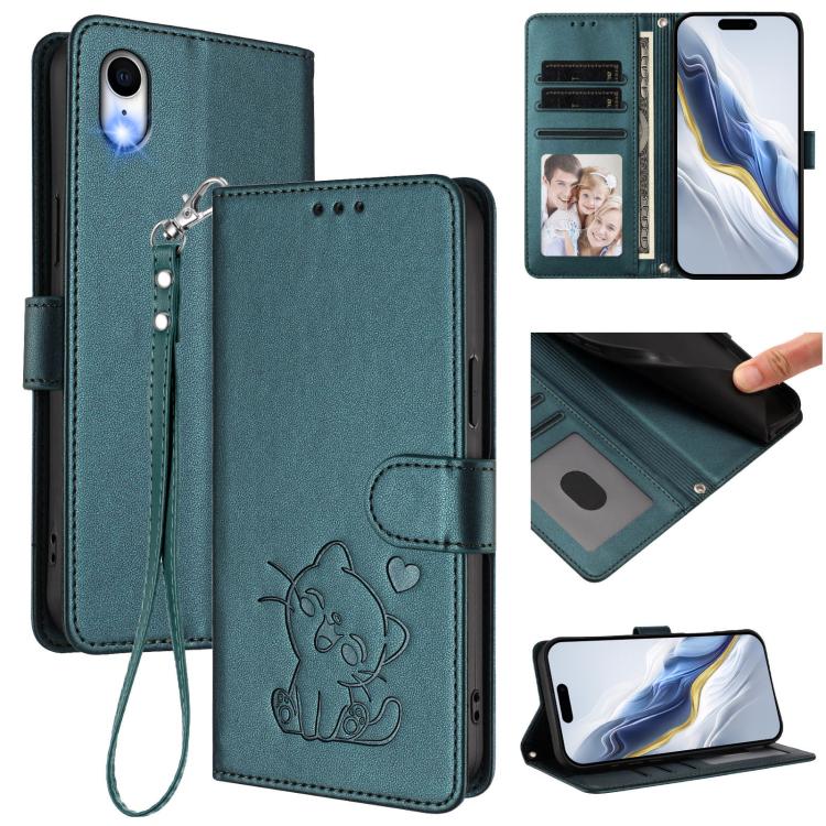 Funda para teléfono de piel con forma de corazón y gato en relieve, con correa de mano., For iPhone XR, For iPhone XS Max, For iPhone 7 Plus / 8 Plus
