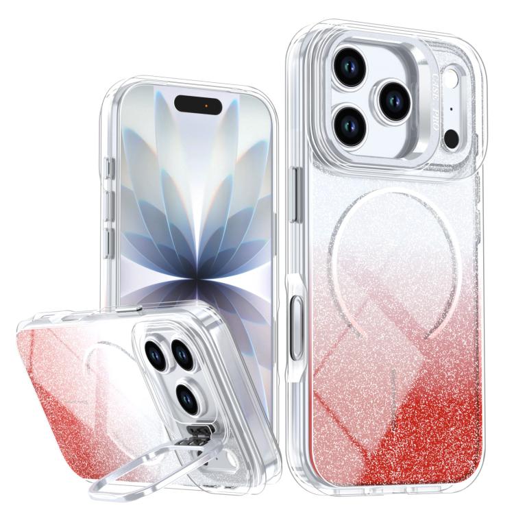 Funda para teléfono con soporte magnético para marco de lente con efecto degradado brillante, For iPhone 17e / 16e, For iPhone 17 Pro Max, For iPhone 17 Pro, For iPhone 17, For iPhone Air, For iPhone 16 Pro Max, For iPhone 16 Pro, For iPhone 16 Plus   ...