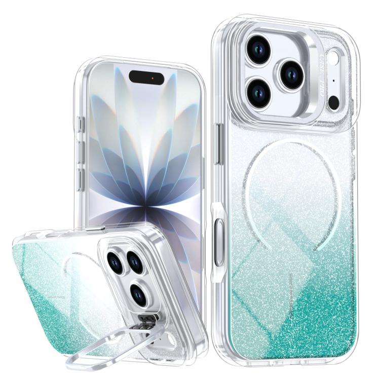 Funda para teléfono con soporte magnético para marco de lente con efecto degradado brillante, For iPhone 17e / 16e, For iPhone 17 Pro Max, For iPhone 17 Pro, For iPhone 17, For iPhone Air, For iPhone 16 Pro Max, For iPhone 16 Pro, For iPhone 16 Plus   ...