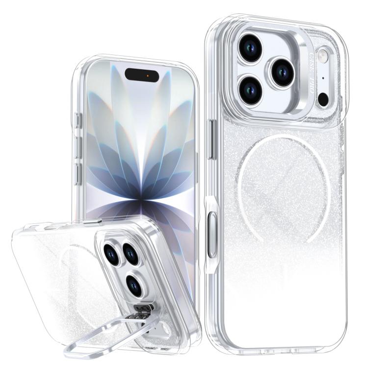 Funda para teléfono con soporte magnético para marco de lente con efecto degradado brillante, For iPhone 17e / 16e, For iPhone 17 Pro Max, For iPhone 17 Pro, For iPhone 17, For iPhone Air, For iPhone 16 Pro Max, For iPhone 16 Pro, For iPhone 16 Plus   ...