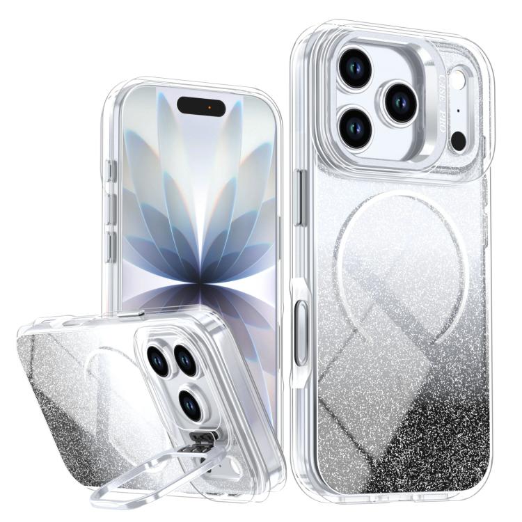 Funda para teléfono con soporte magnético para marco de lente con efecto degradado brillante, For iPhone 17e / 16e, For iPhone 17 Pro Max, For iPhone 17 Pro, For iPhone 17, For iPhone Air, For iPhone 16 Pro Max, For iPhone 16 Pro, For iPhone 16 Plus   ...