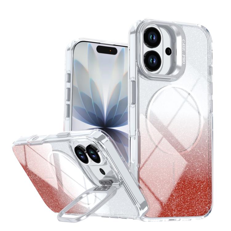 Funda para teléfono con soporte magnético para marco de lente con efecto degradado brillante, For iPhone 17e / 16e, For iPhone 17 Pro Max, For iPhone 17 Pro, For iPhone 17, For iPhone Air, For iPhone 16 Pro Max, For iPhone 16 Pro, For iPhone 16 Plus   ...