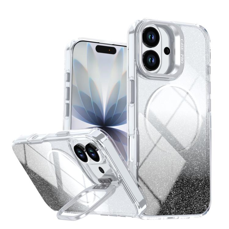 Funda para teléfono con soporte magnético para marco de lente con efecto degradado brillante, For iPhone 17e / 16e, For iPhone 17 Pro Max, For iPhone 17 Pro, For iPhone 17, For iPhone Air, For iPhone 16 Pro Max, For iPhone 16 Pro, For iPhone 16 Plus   ...