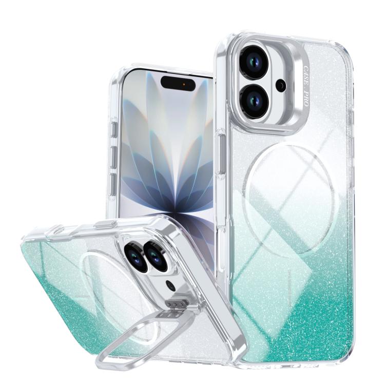 Funda para teléfono con soporte magnético para marco de lente con efecto degradado brillante, For iPhone 17e / 16e, For iPhone 17 Pro Max, For iPhone 17 Pro, For iPhone 17, For iPhone Air, For iPhone 16 Pro Max, For iPhone 16 Pro, For iPhone 16 Plus   ...