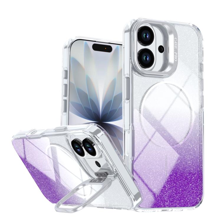 Funda para teléfono con soporte magnético para marco de lente con efecto degradado brillante, For iPhone 17e / 16e, For iPhone 17 Pro Max, For iPhone 17 Pro, For iPhone 17, For iPhone Air, For iPhone 16 Pro Max, For iPhone 16 Pro, For iPhone 16 Plus   ...